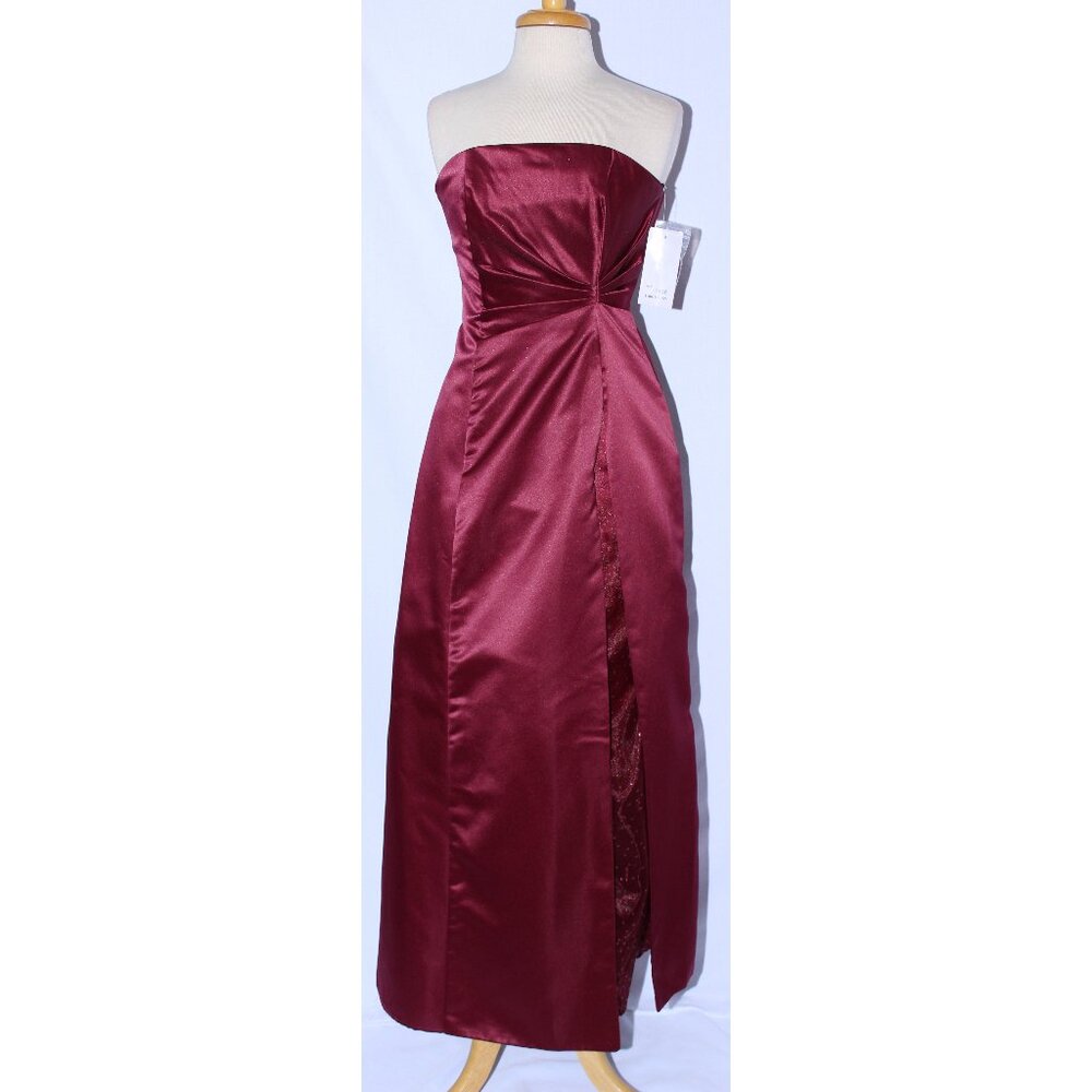 Poly USA #2396 Long Satin & Lace Bridesmaid Dress-Size XS- BURGUNDY-NEW